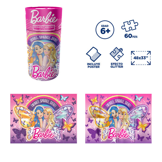 ROMPECABEZAS INFANTIL BARBIE 60 PZS CILINDRO