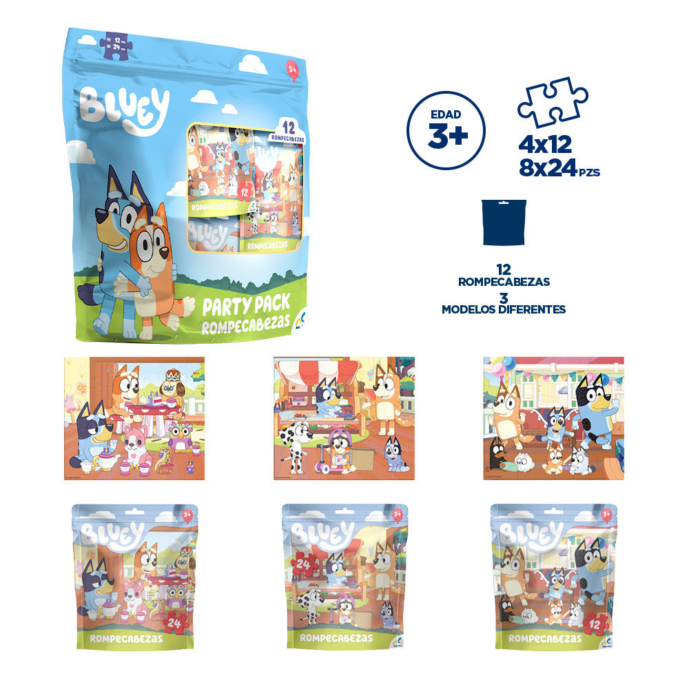 Rompecabezas Bluey Party Pack 12 Rompecabezas