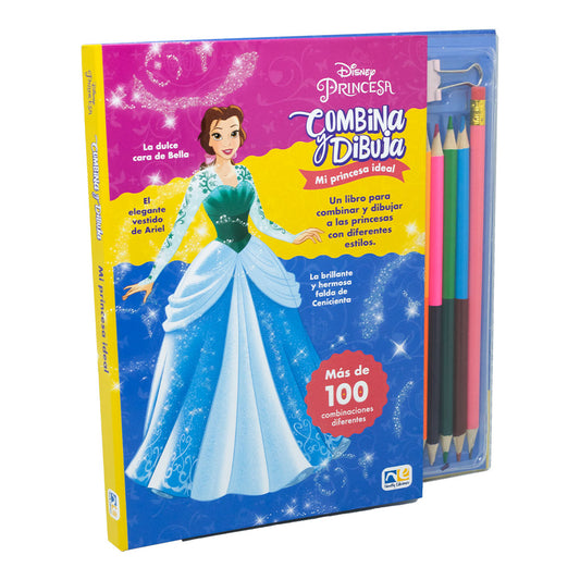Libro Disney Princesa Combina y Dibuja | Mi Princesa Ideal| Novelty