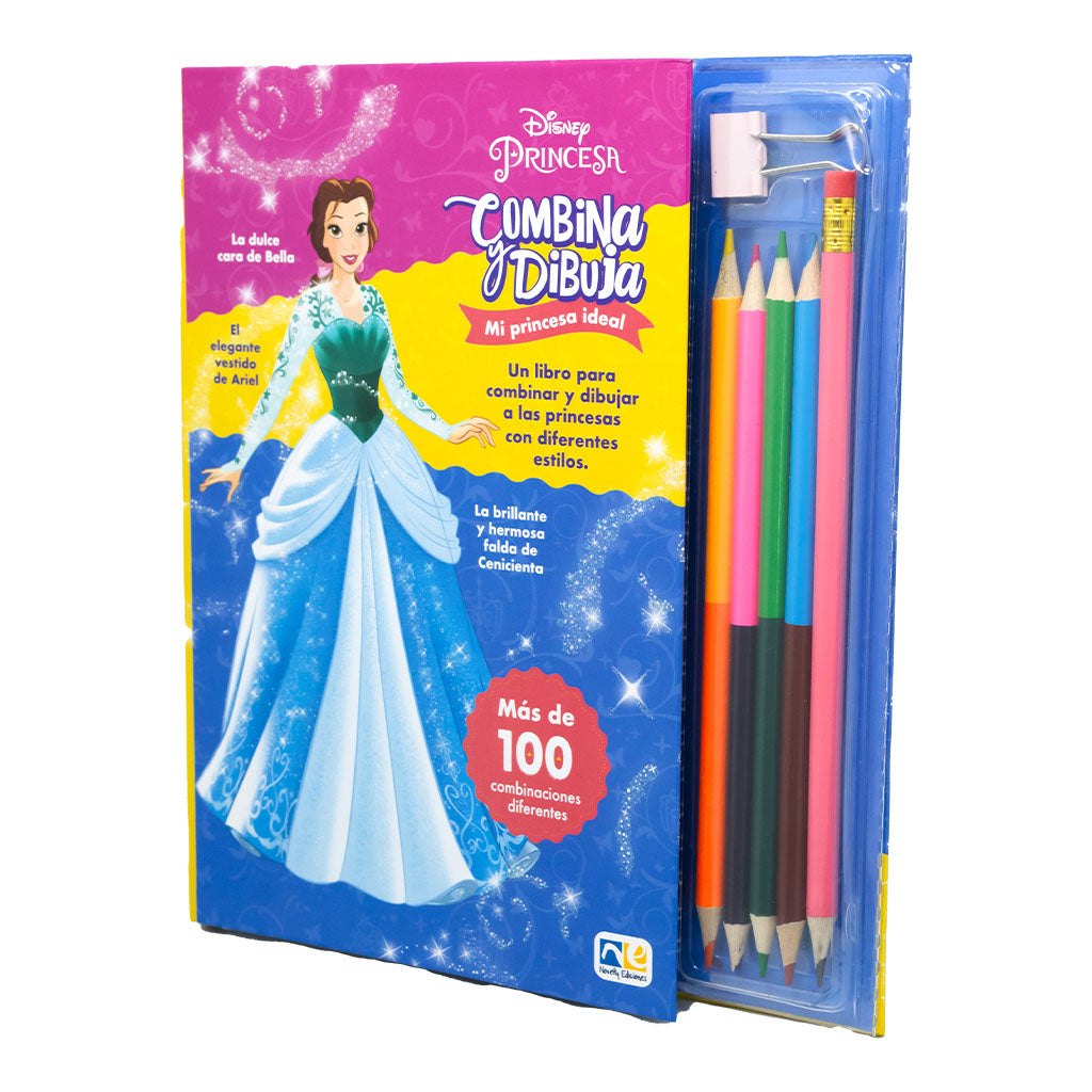 Libro Disney Princesa Combina y Dibuja | Mi Princesa Ideal| Novelty