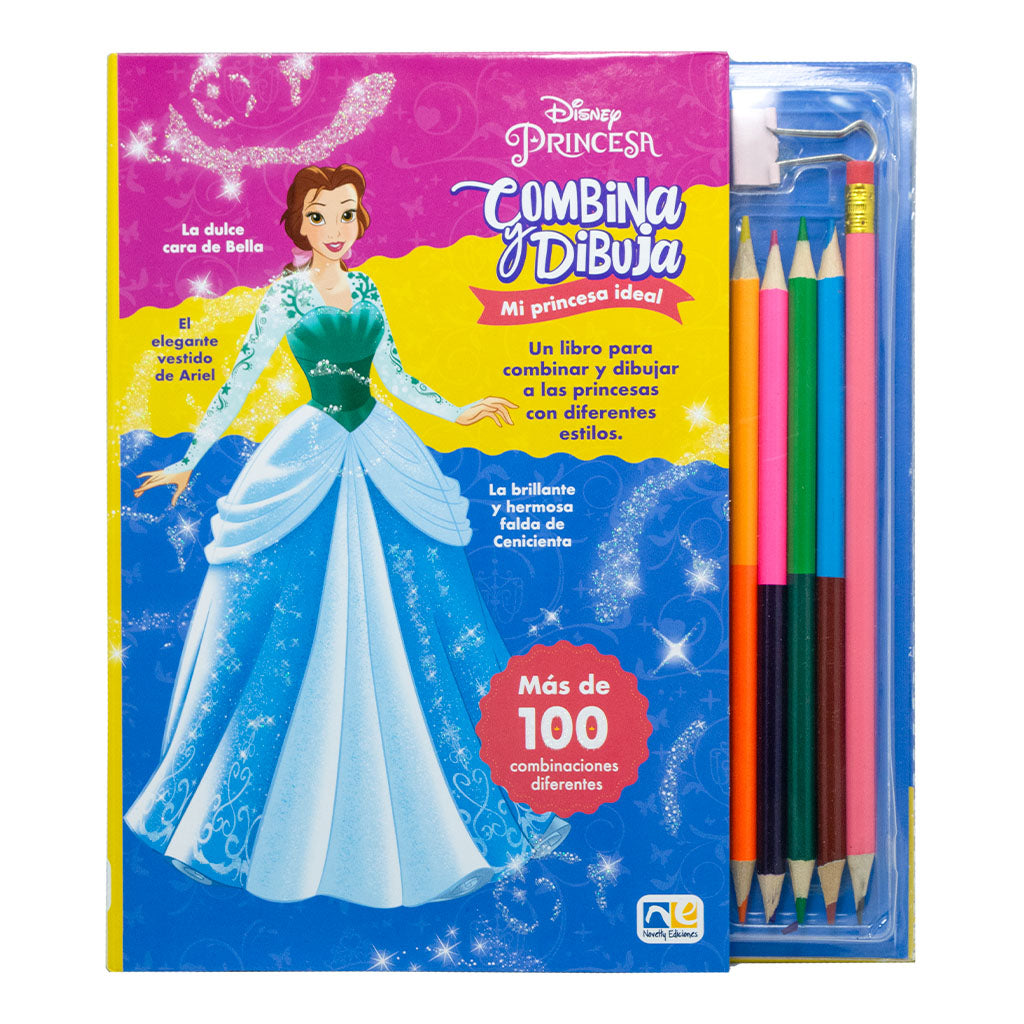 Libro Disney Princesa Combina y Dibuja | Mi Princesa Ideal| Novelty