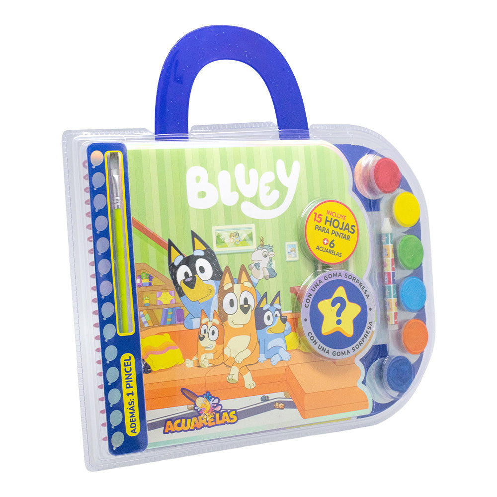 Bluey Acuarelas | Set para Pintar con 15 Hojas y 6 Acuarelas | Novelty