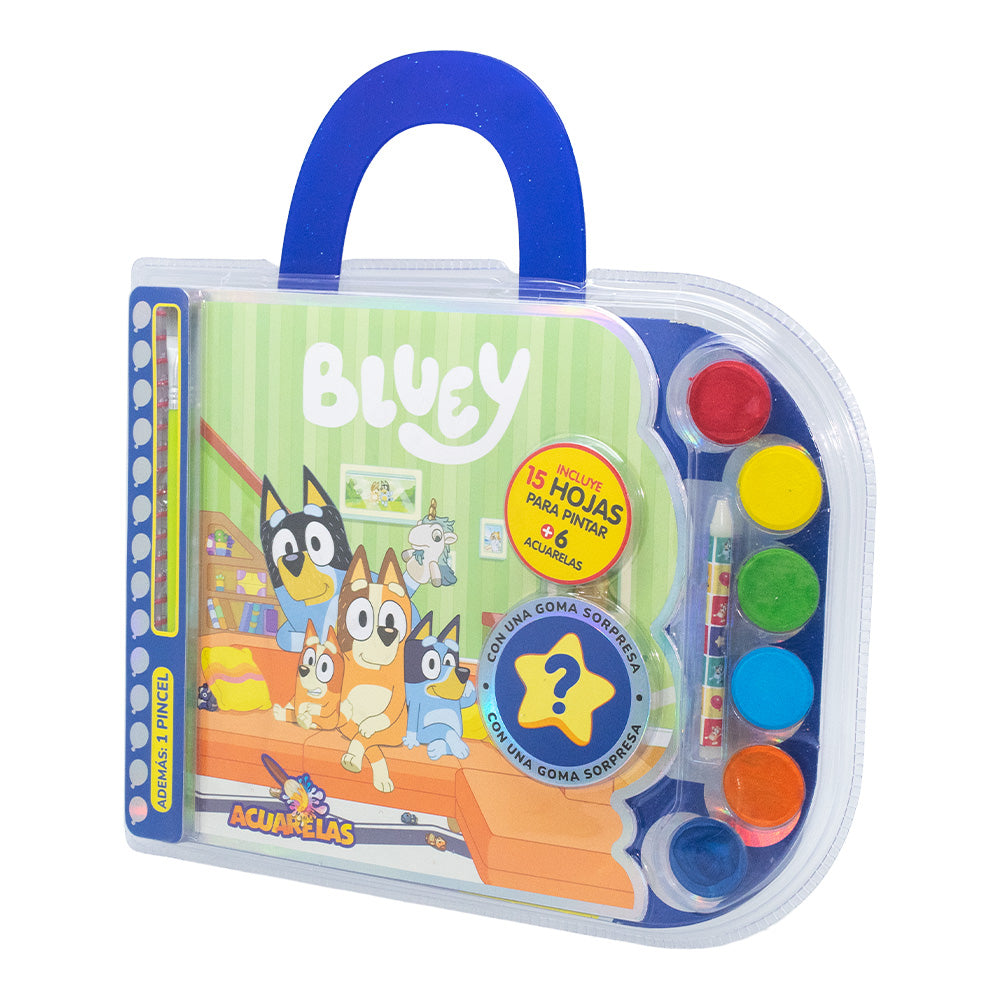 Bluey Acuarelas | Set para Pintar con 15 Hojas y 6 Acuarelas | Novelty