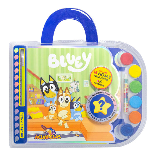 Bluey Acuarelas | Set para Pintar con 15 Hojas y 6 Acuarelas | Novelty