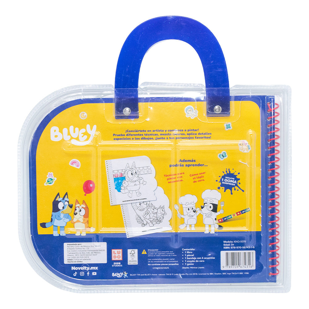 Bluey Acuarelas | Set para Pintar con 15 Hojas y 6 Acuarelas | Novelty
