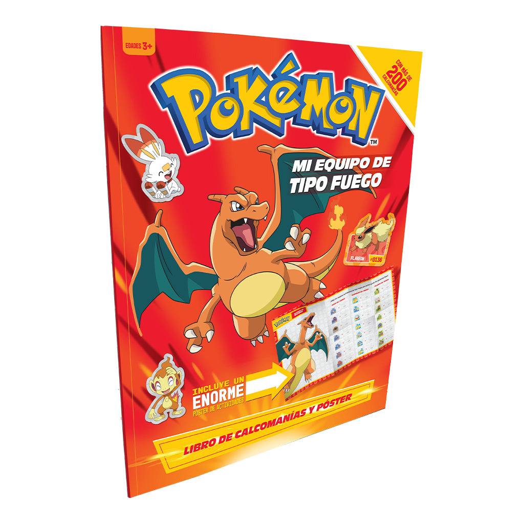 Libro Pokémon Calcomanías Tipo Fuego | Incluye Póster gigante
