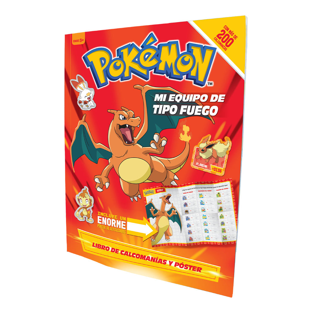 Libro Pokémon Calcomanías Tipo Fuego | Incluye Póster gigante