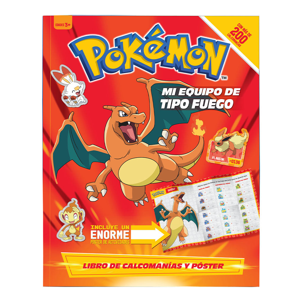 Libro Pokémon Calcomanías Tipo Fuego | Incluye Póster gigante