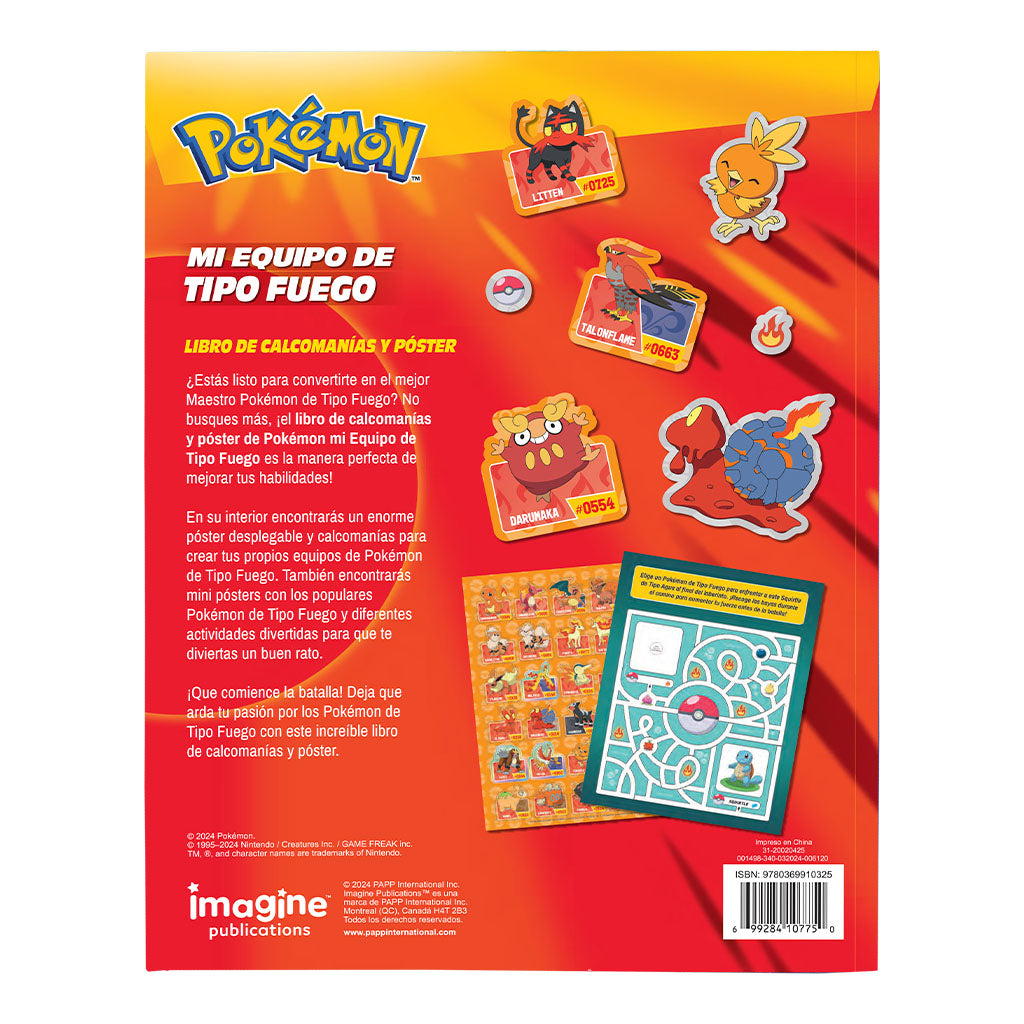 Libro Pokémon Calcomanías Tipo Fuego | Incluye Póster gigante