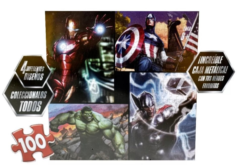 Rompecabezas coleccionable avengers Hulk en caja metalica 100 pzs